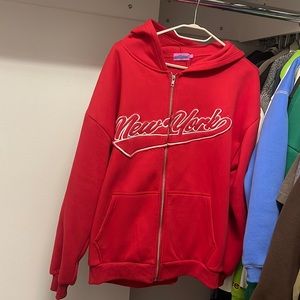 Edikted red zip up sweatshirt